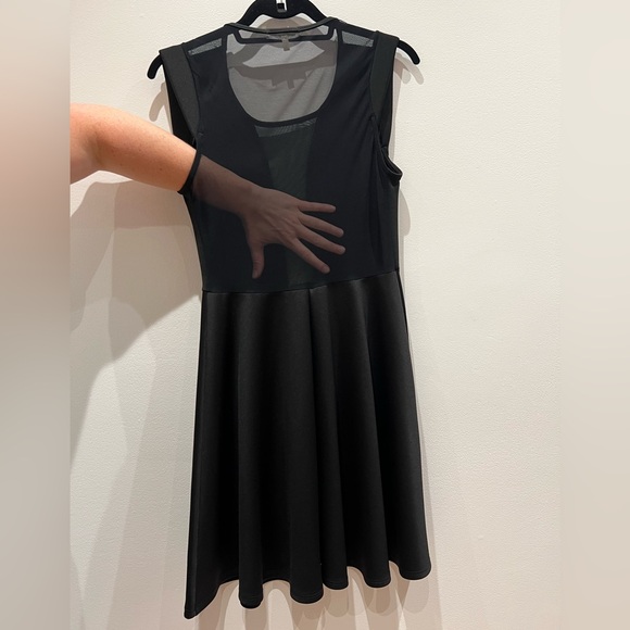 Black Sleeveless Dress with Studded Shoulders and Mesh Details - Picture 4 of 5